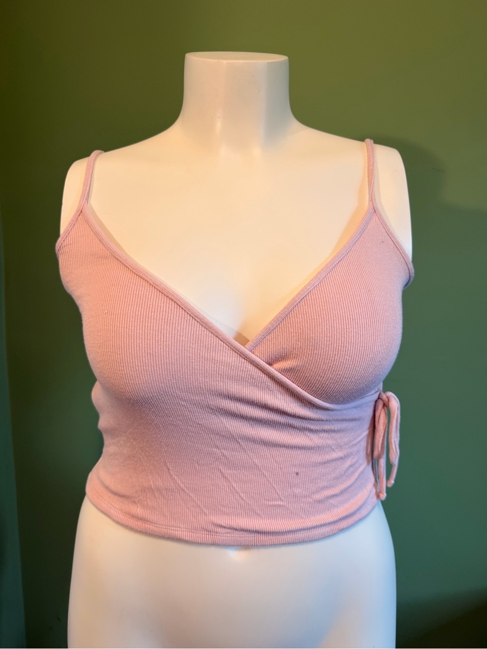 Garage Blush Ribbed Wrap Crop Cami